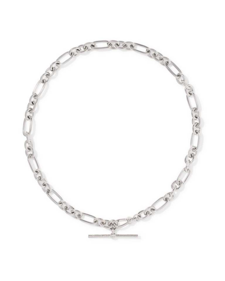 Silver Embry Link and Chain Necklace with a mixed-link design and a T-bar pendant closure.
