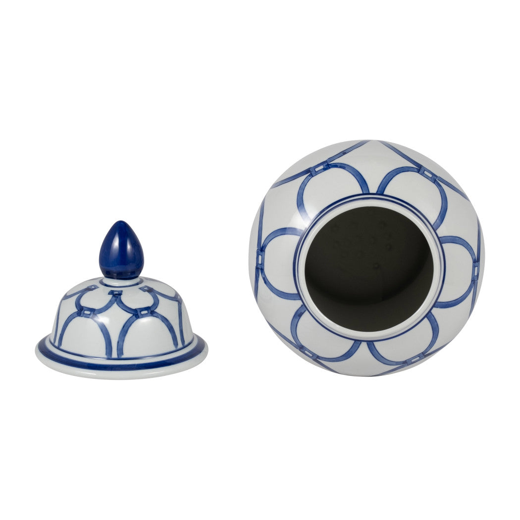 18 in. Ceramic Classic Links Decorative Temple Jar Blue