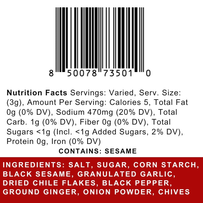 Nutrition facts and ingredients label for Korean Beef Bomb seasoning with barcode.