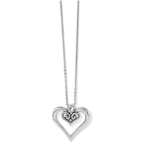 Silver plated adjustable necklace with a heart-shaped pendant featuring fine quality crystals.