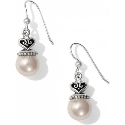 Silver-plated French wire earrings featuring a pearl drop with crystal accents.