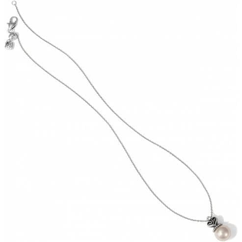 Silver plated crystal pearl pendant on a short lobster claw chain necklace.