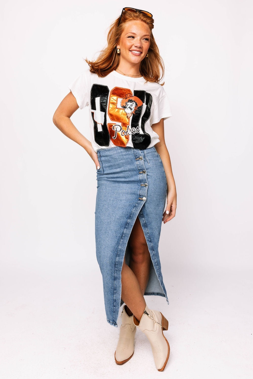 Alice Licensed Oklahoma State Metallic Word With Icons Tee