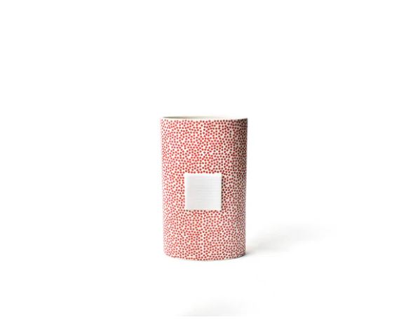 Ceramic red vase with small dot pattern on a big oval silhouette