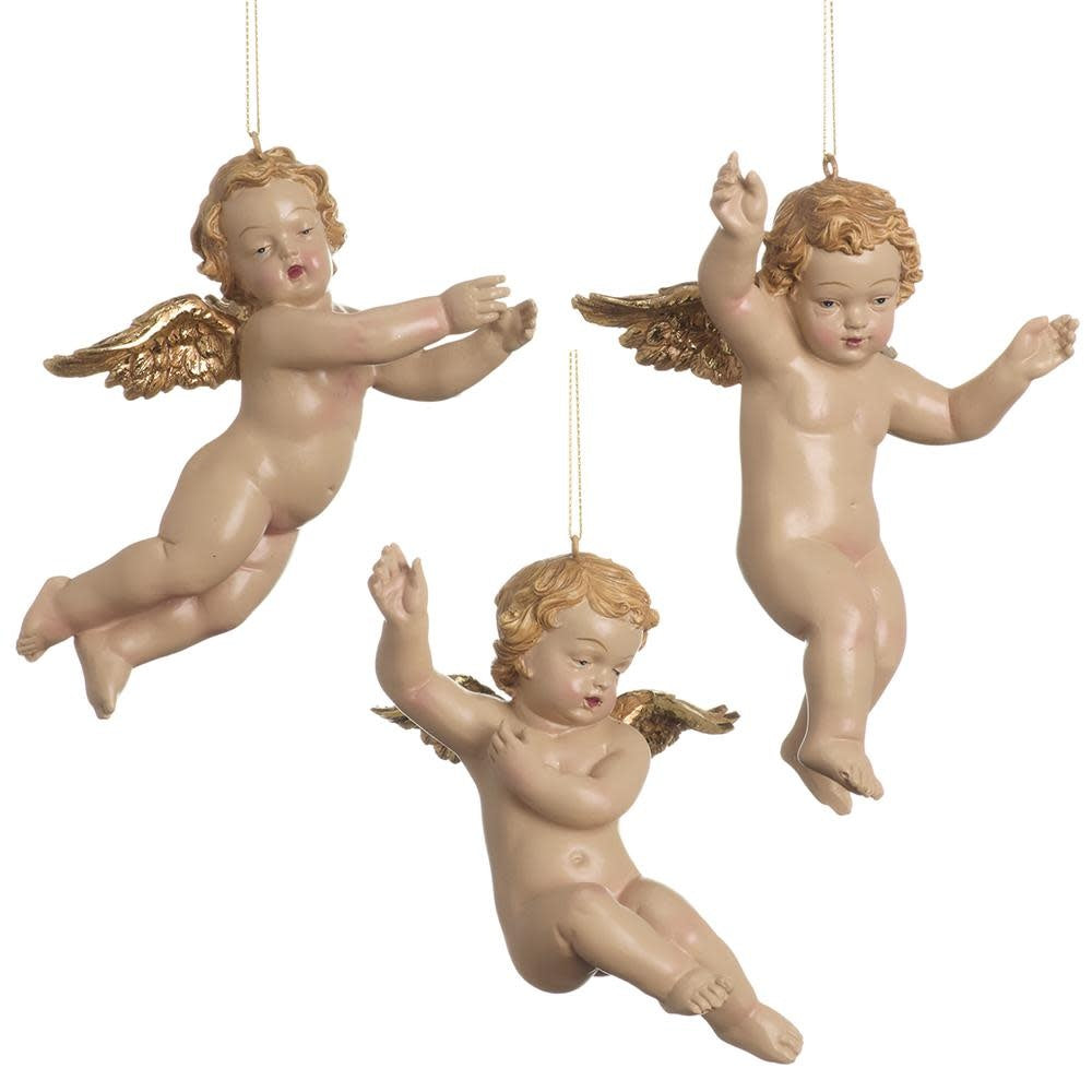 4.5"-6" Cherub Ornament (3 ea/set) Cream Gold