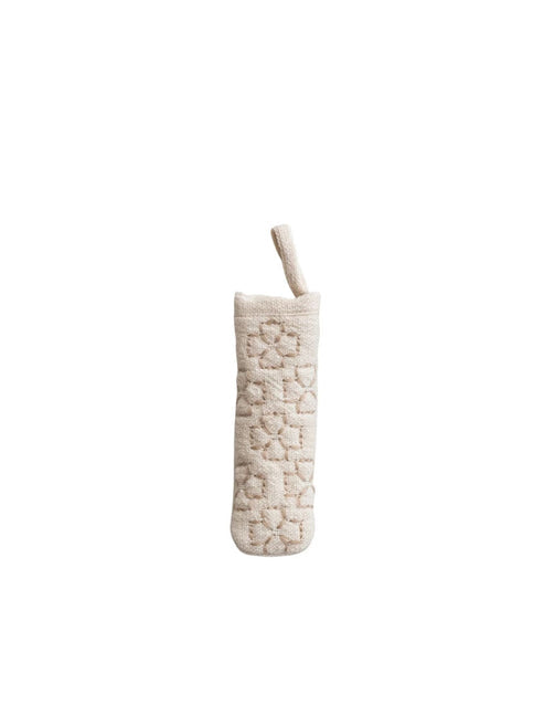 Cotton pot handle cover with embroidered floral pattern and hanging loop