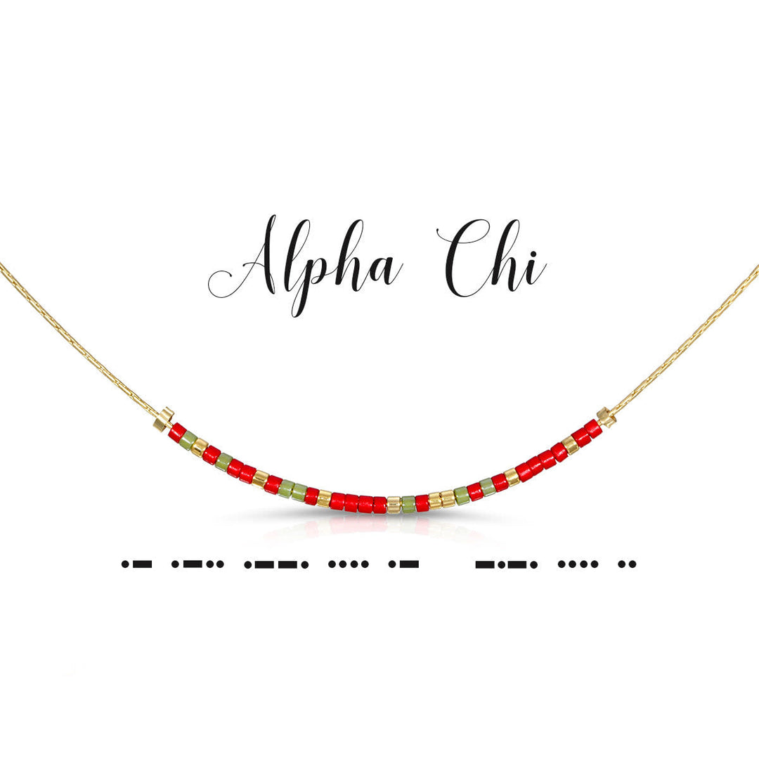 Silver Alpha Chi Greek letter necklace on a standard length chain.
