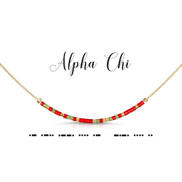 Silver Alpha Chi Greek letter necklace on a standard length chain.