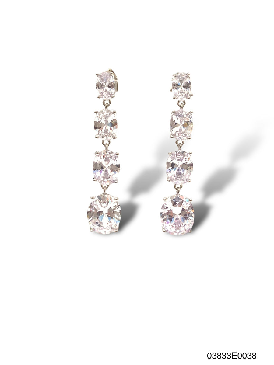 Silver-tone Nora drop earrings featuring high-quality cubic zirconia stones on a pierced post.