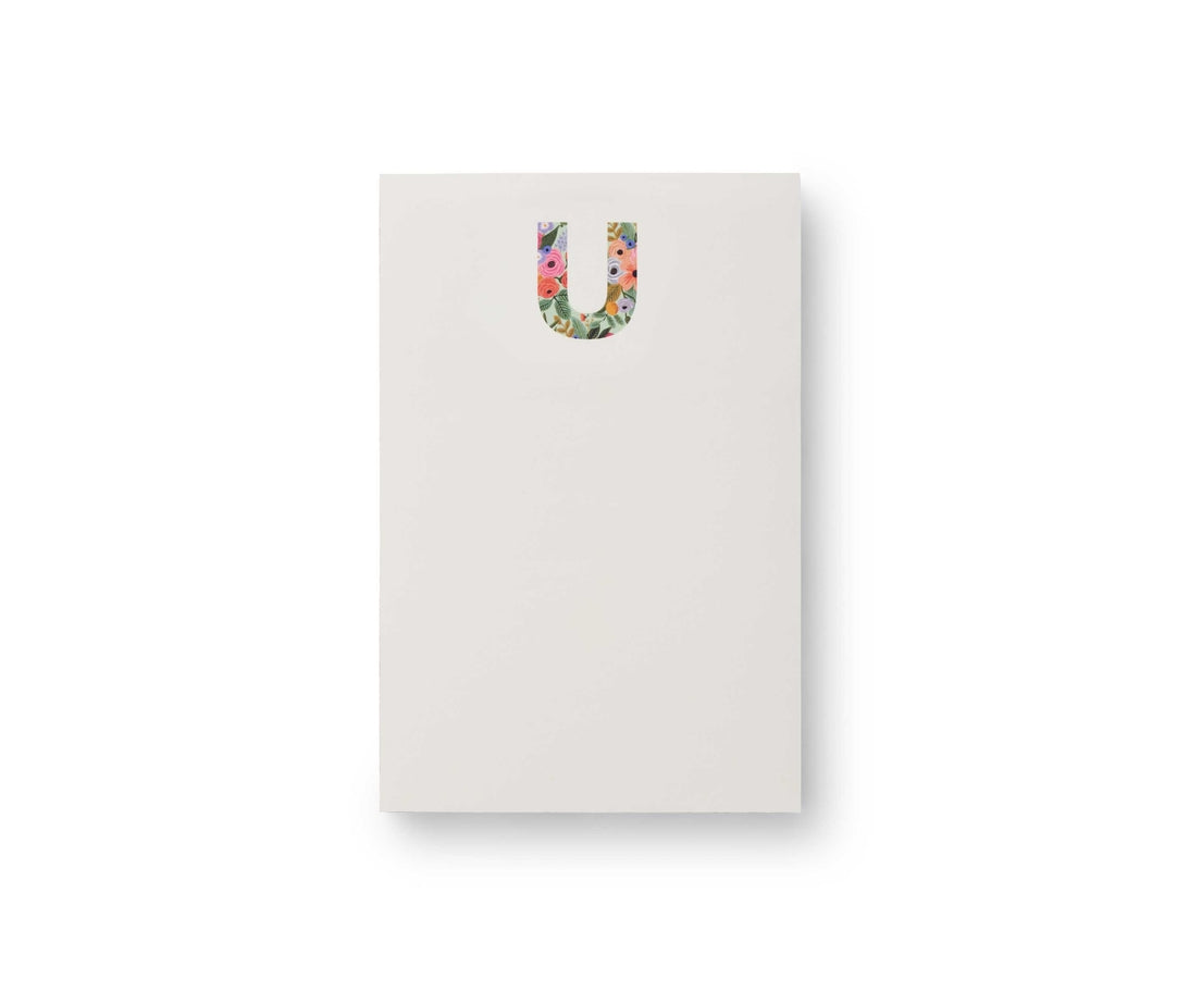 Garden Party monogram notepad with tear-off sheets in a floral pattern.