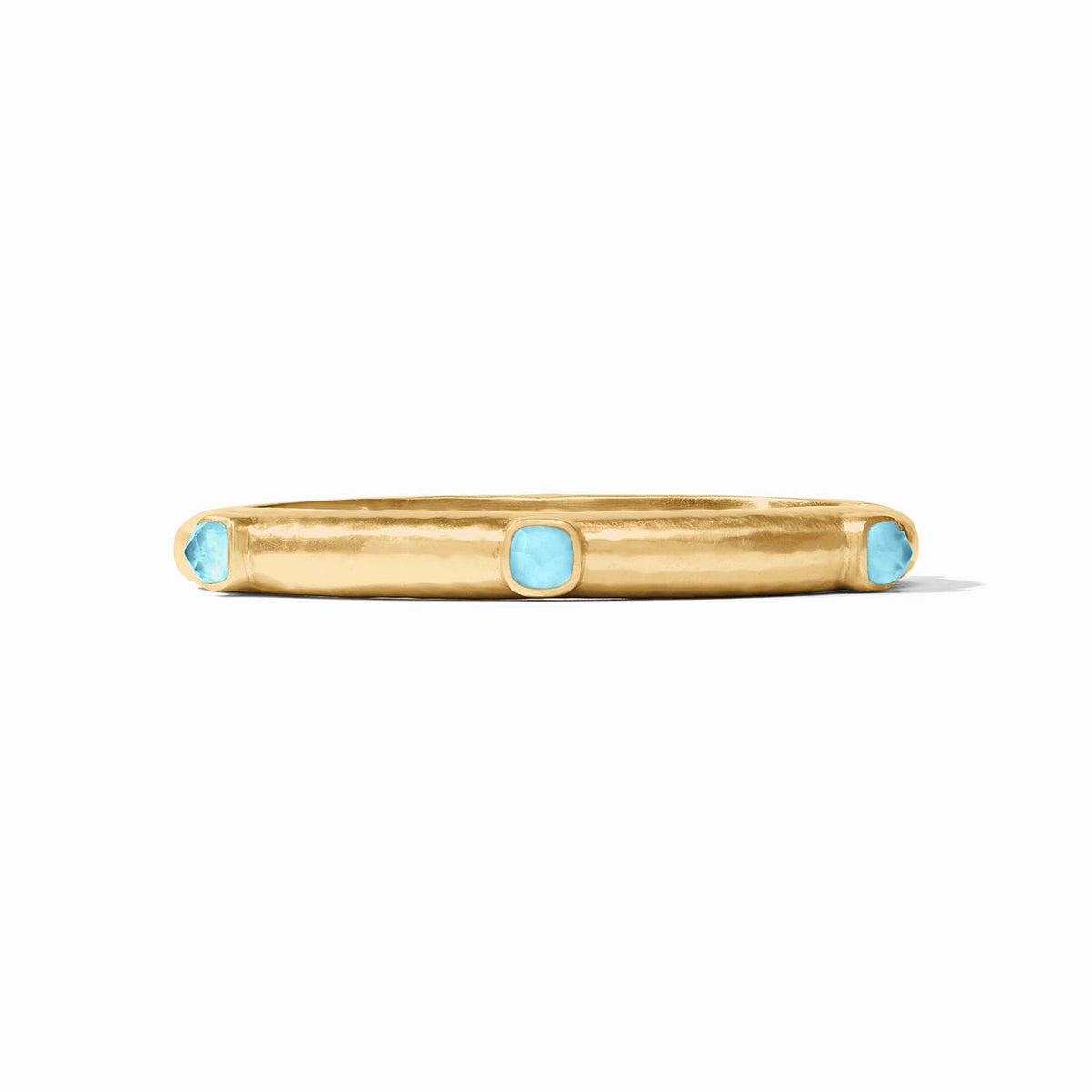 Catalina Stone Hinge Bangle in 24K gold plate with light blue rose-cut glass stations.