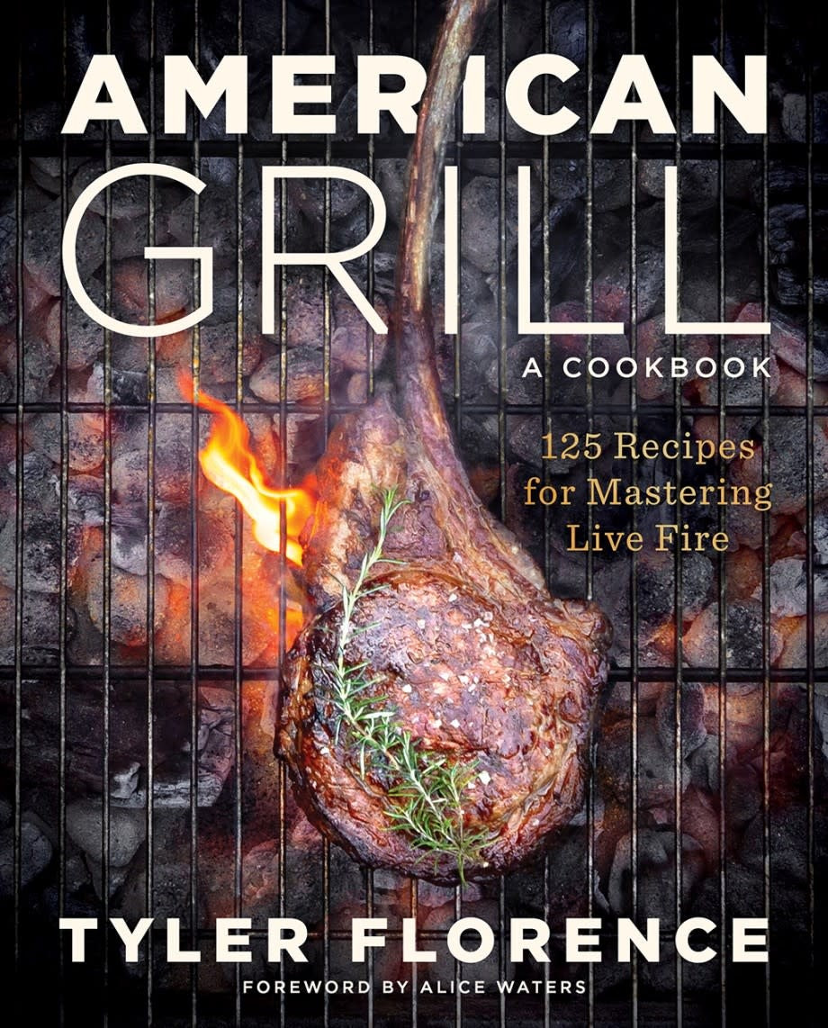 Tyler Florence American Grill cookbook with a white cover featuring grilled food photography.