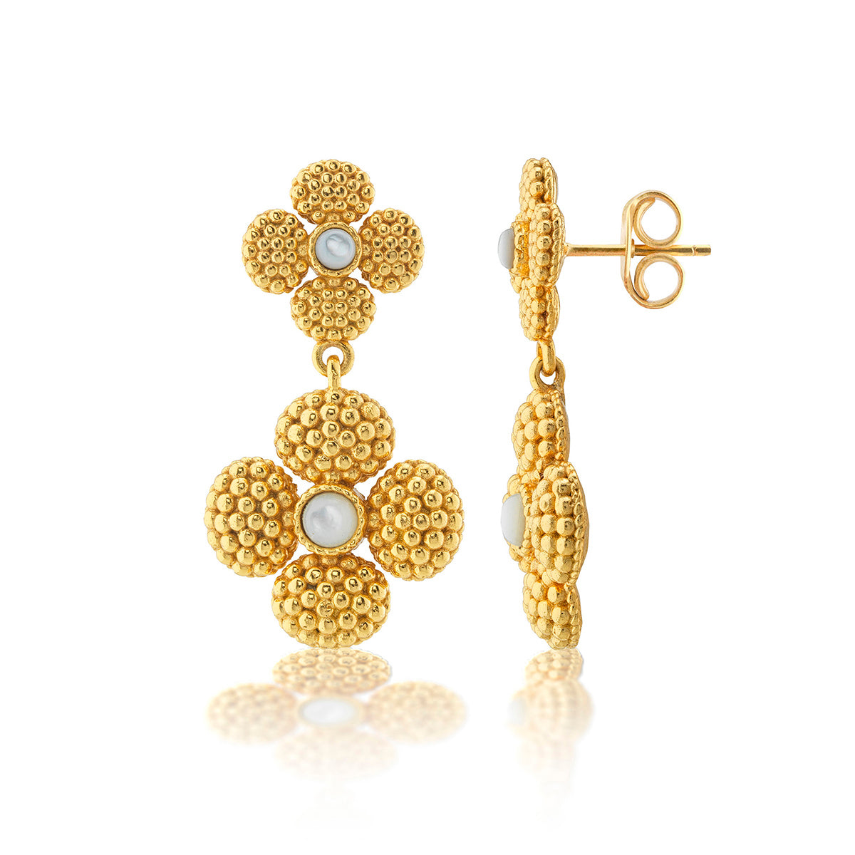 Berry Clover convertible duo earrings in MOP finish with anti-tarnish coating