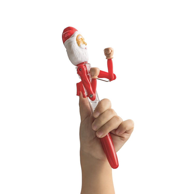 Hand holding a Santa Light-Up Punching Pen with boxing glove arms and a red barrel.