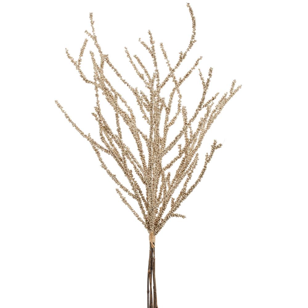 42-inch gold glittered mini berry bundle with six stems on bamboo twigs.