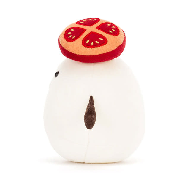 Amuseables Mozzarella plush toy in white polyester with a mozzarella cheese silhouette and textured surface details.