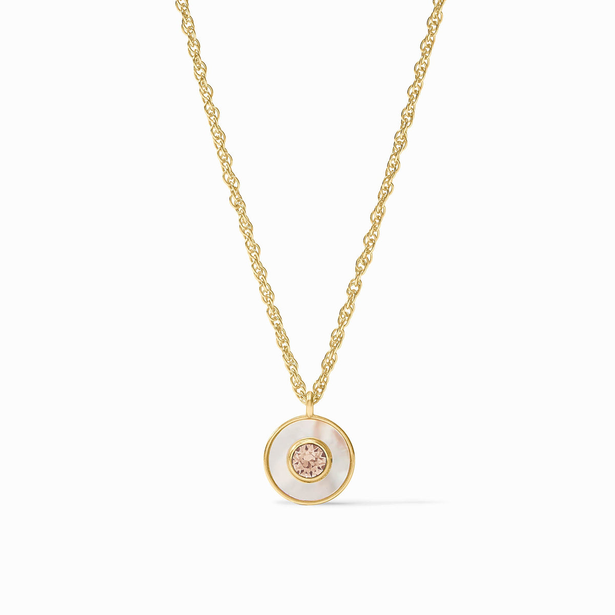 Adjustable Colette Circle necklace with a delicate pendant featuring mother-of-pearl and cubic zirconia in gold plate.