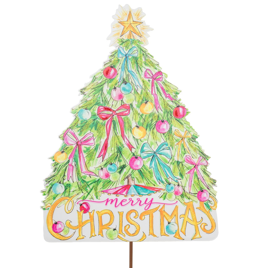 Beck's Vintage Tree easel stake in natural wood finish with vintage botanical illustration pattern