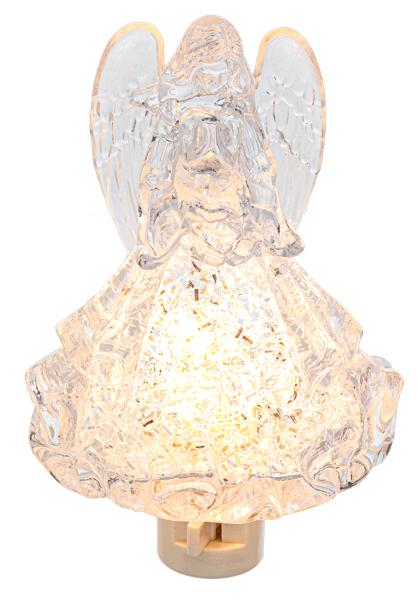 White ceramic angel night light with a gentle glow