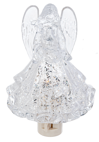 White ceramic angel night light with a serene glow.