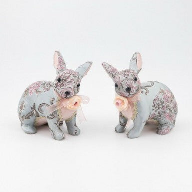Blue and pink velvet bunny with a paisley pattern on its ears.