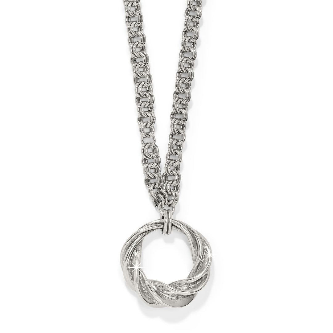 Silver plated Antica long necklace with lobster claw closure and adjustable chain.
