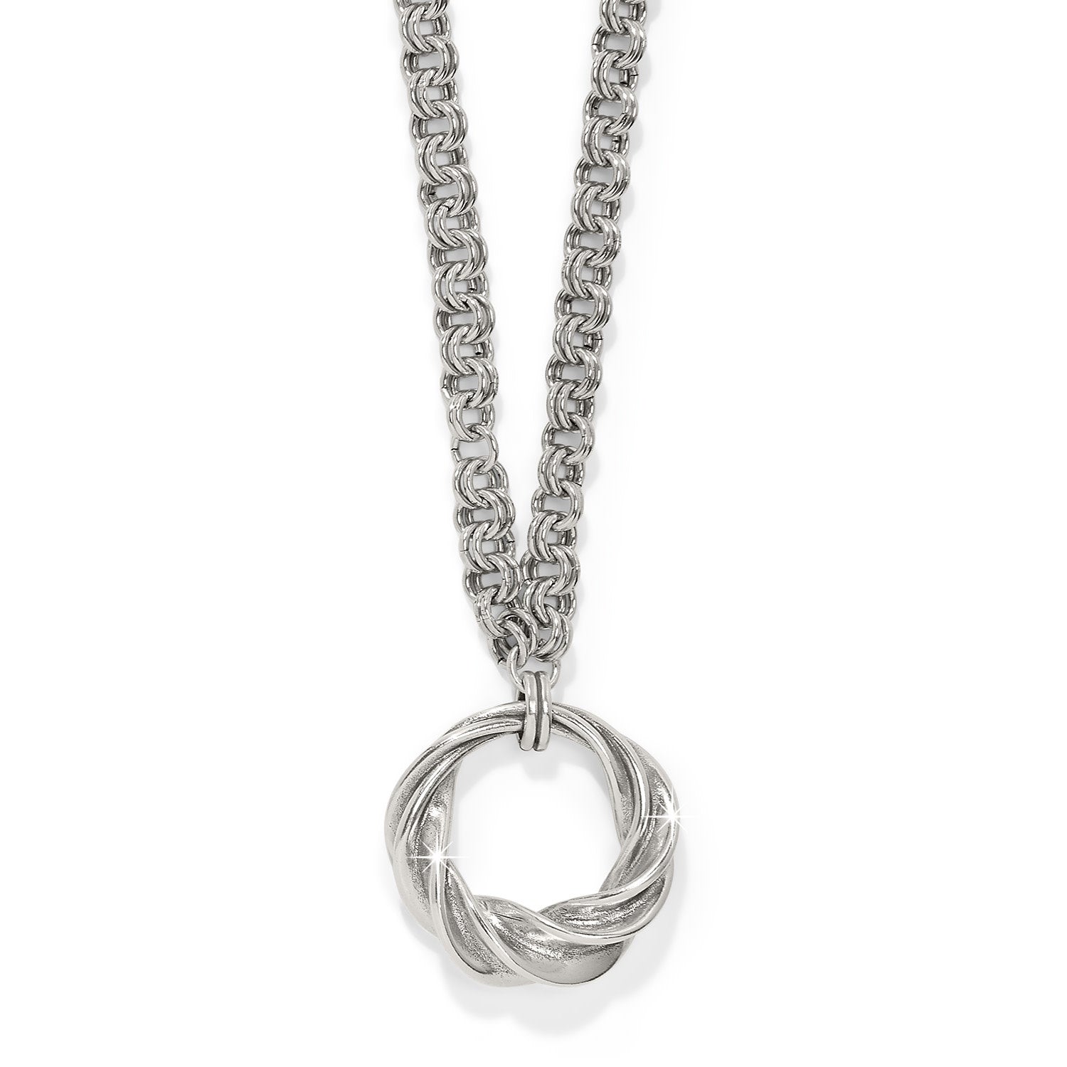 Silver plated Antica long necklace with lobster claw closure and adjustable chain.