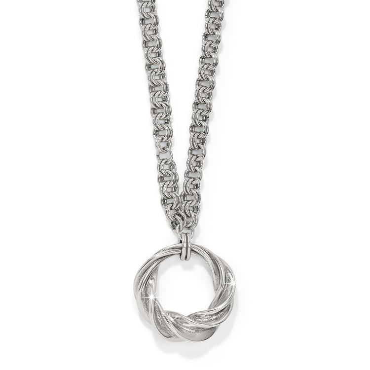 Silver plated Antica long necklace with lobster claw closure and adjustable chain.