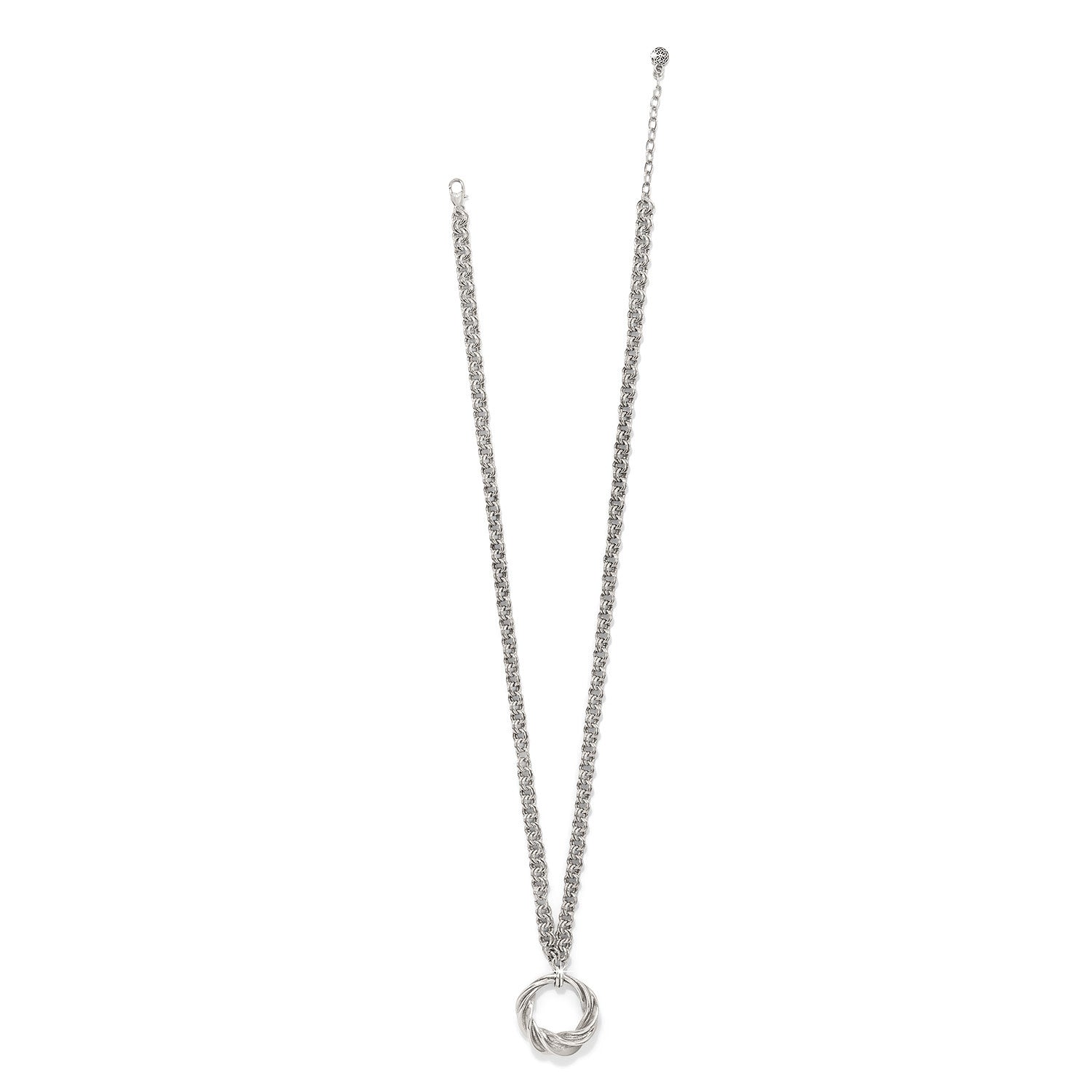 Silver plated long necklace with adjustable chain and pendant drop