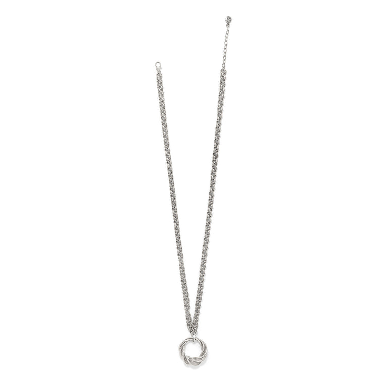 Silver plated long necklace with adjustable chain and pendant drop