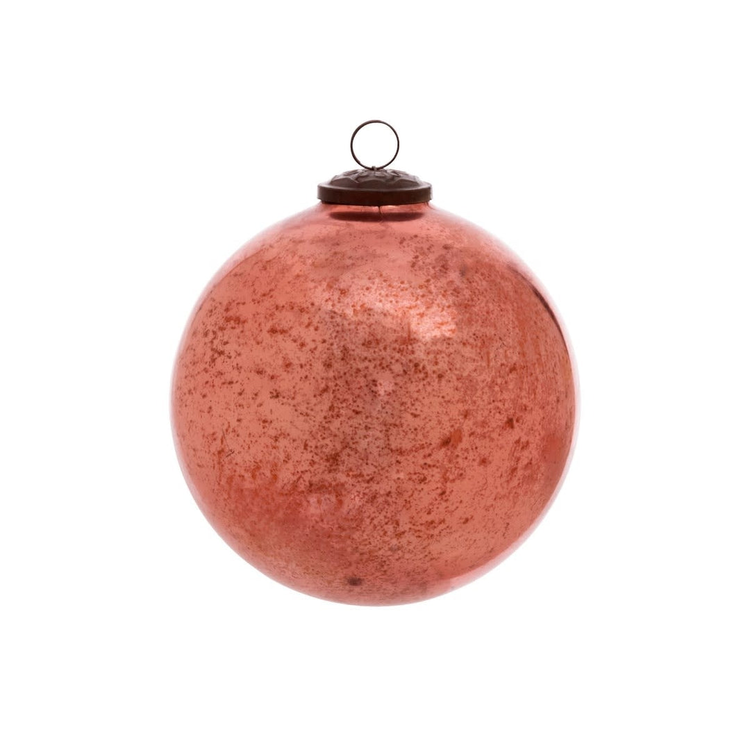 Extra-large shiny rose glass ball ornament with vintage antique finish