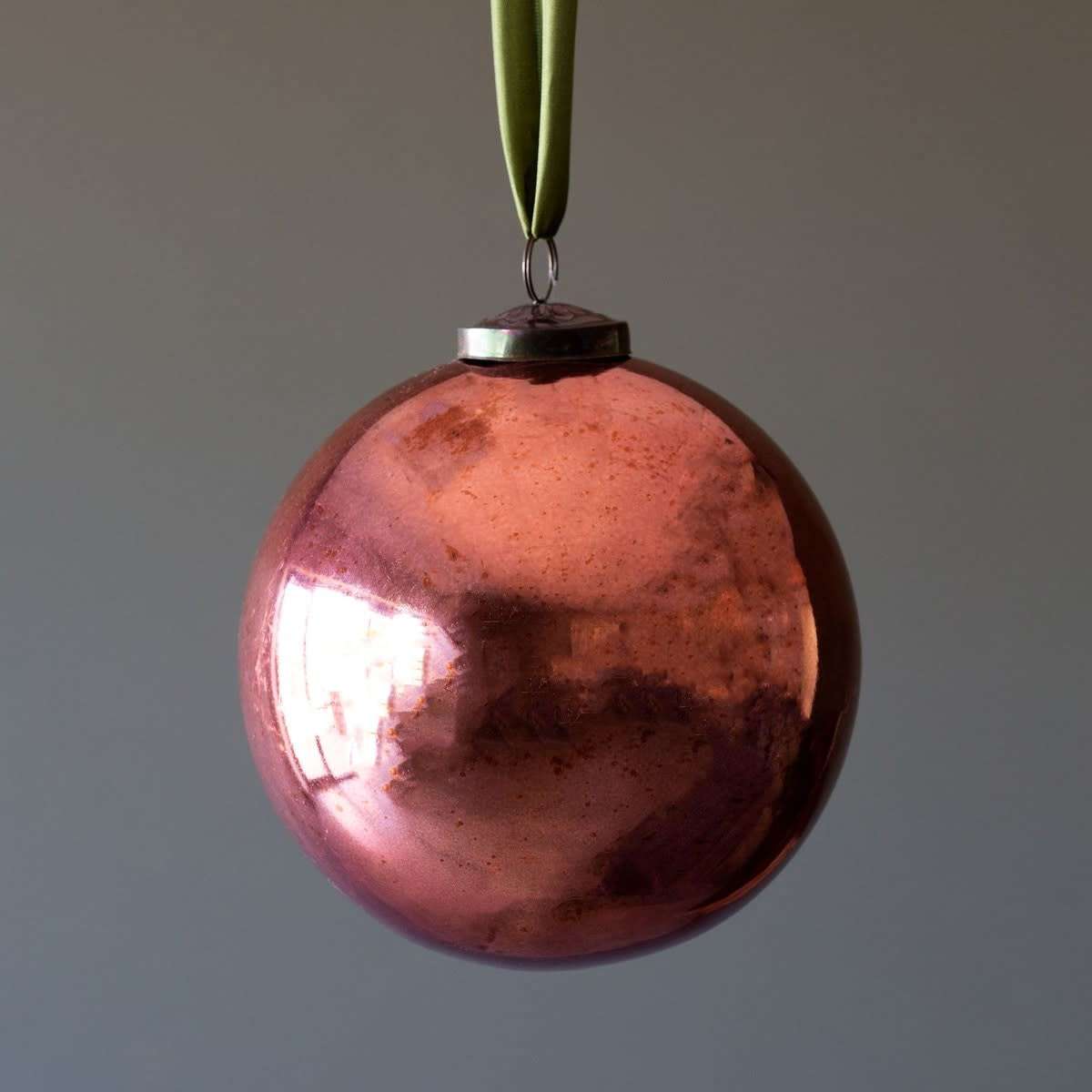Extra-large shiny rose glass ball ornament with vintage antique finish