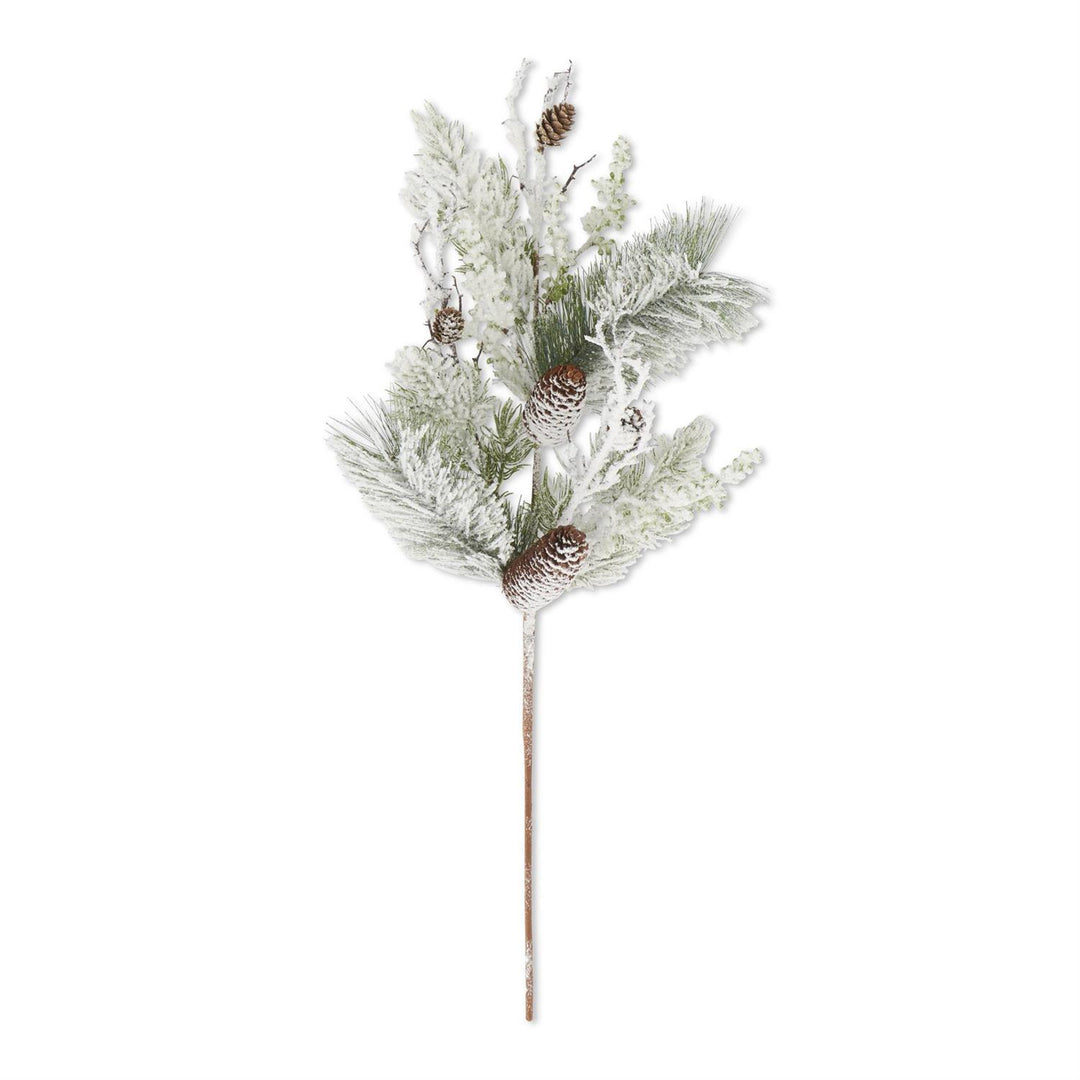 30" Glittered Heavy Flocked Pine Stem w/Pinecones