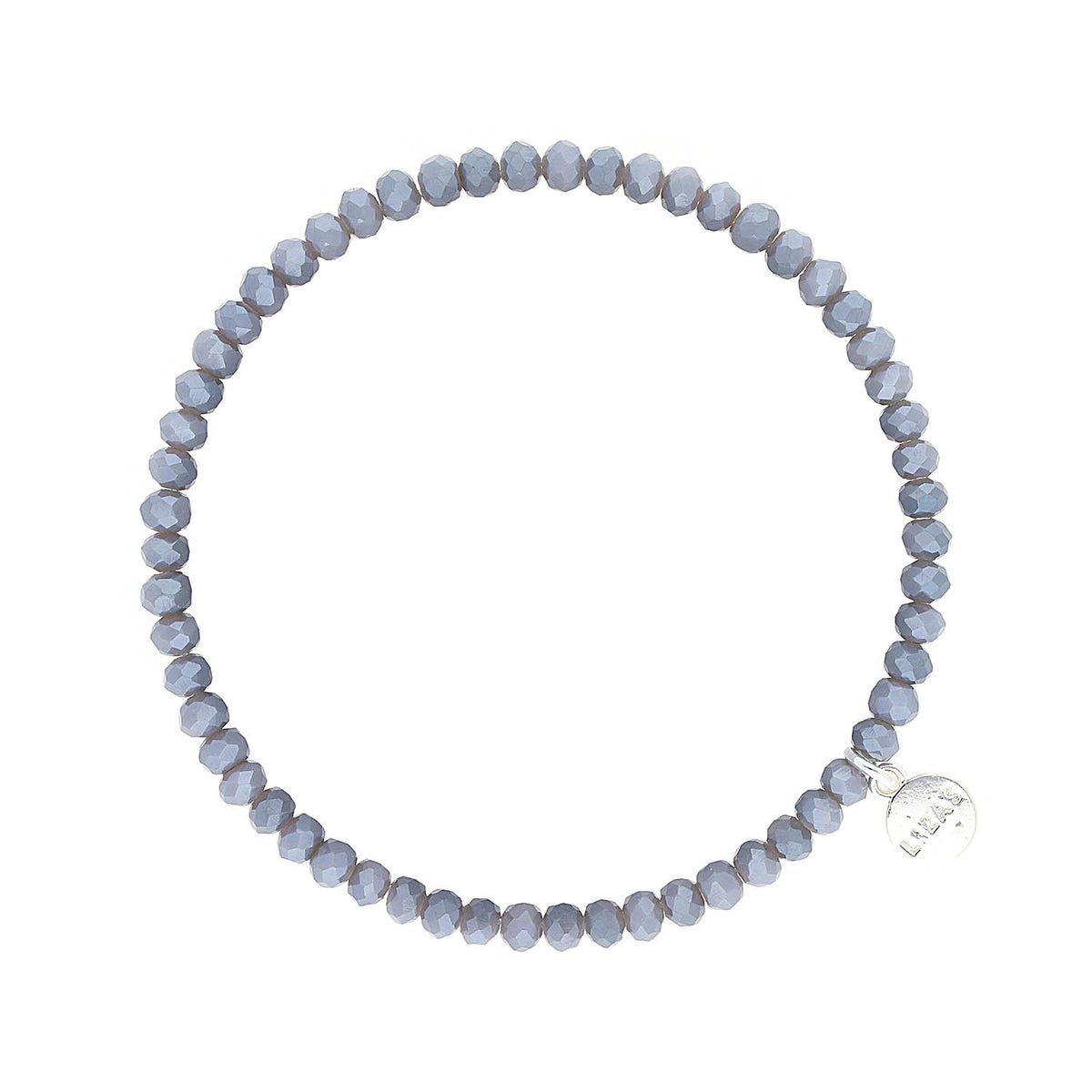 Stretchy beaded bracelet with faceted glass beads in a colorful pattern.