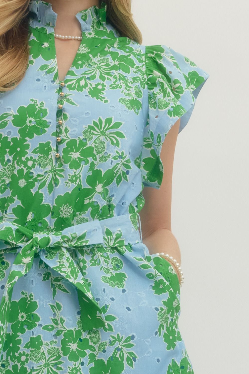 Lilian Floral Print Flutter Sleeve Midi Dress