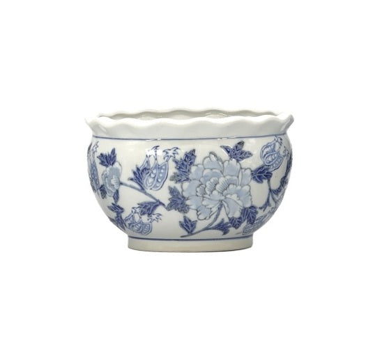 Ceramic Chinoiserie Planter Pot Round Blue & White - Sold Individually