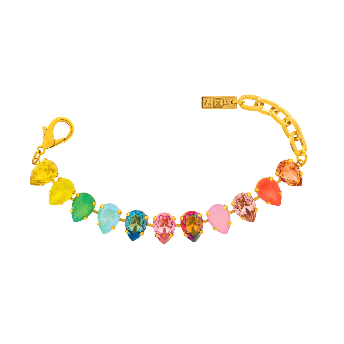 Antique gold plated brass Avani bracelet with sparkling crystals in Candy Crush colorway