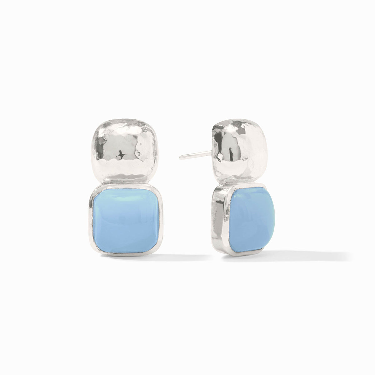 Catalina earring with chalcedony blue stone in adjustable CZ chain on 24K gold plate.