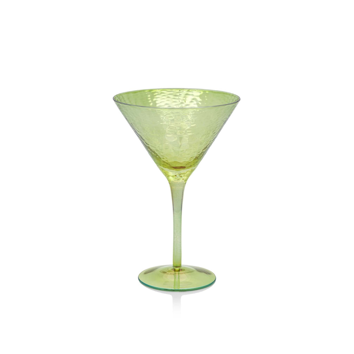 Luster green hammered soda-lime glass martini with a colorful finish