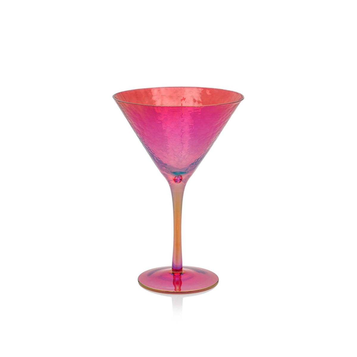 Red luster hammered soda-lime glass martini with classic conical silhouette