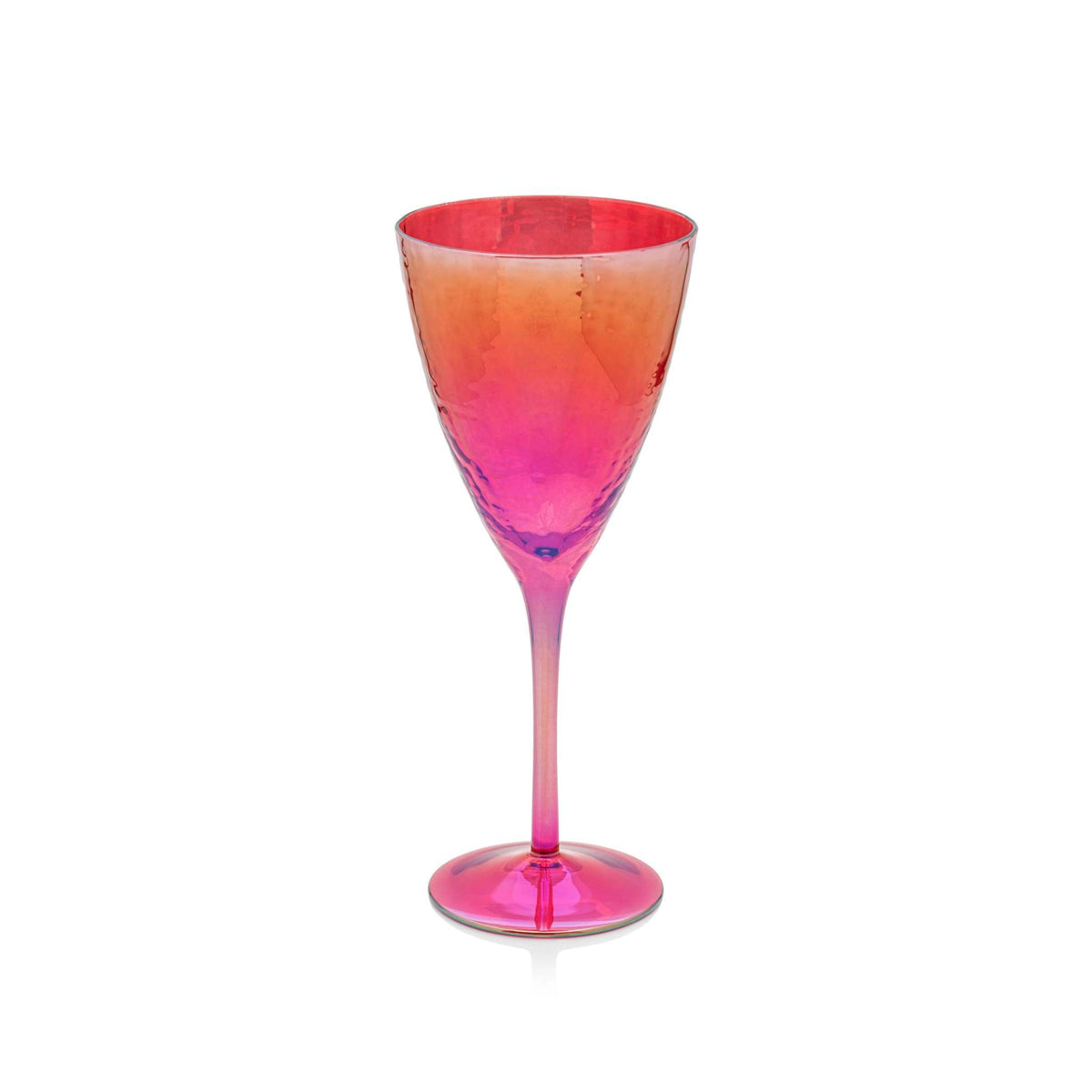 Red luster hammered soda-lime glass wine glass with a vibrant finish.