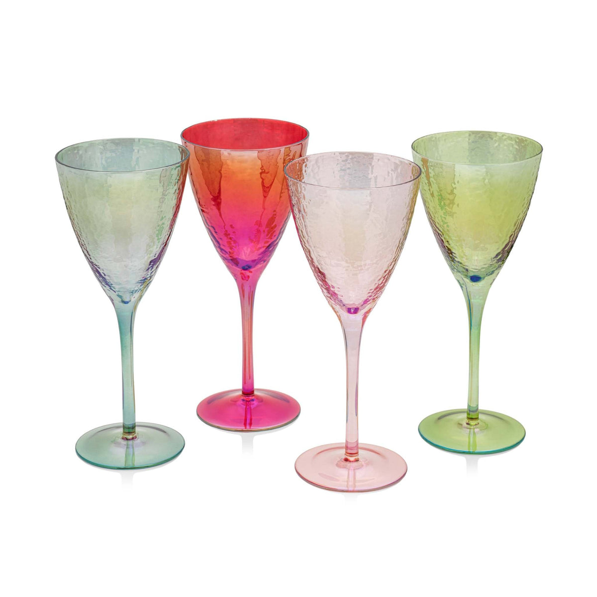 Hammered red wine glass with colorful lustrous finish
