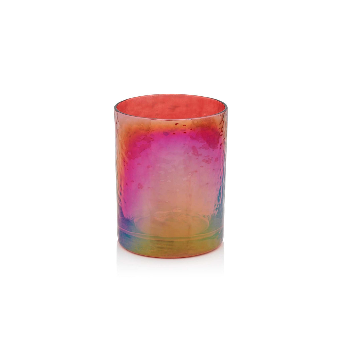 Red luster hammered soda-lime glass rocks tumbler with colorful finish