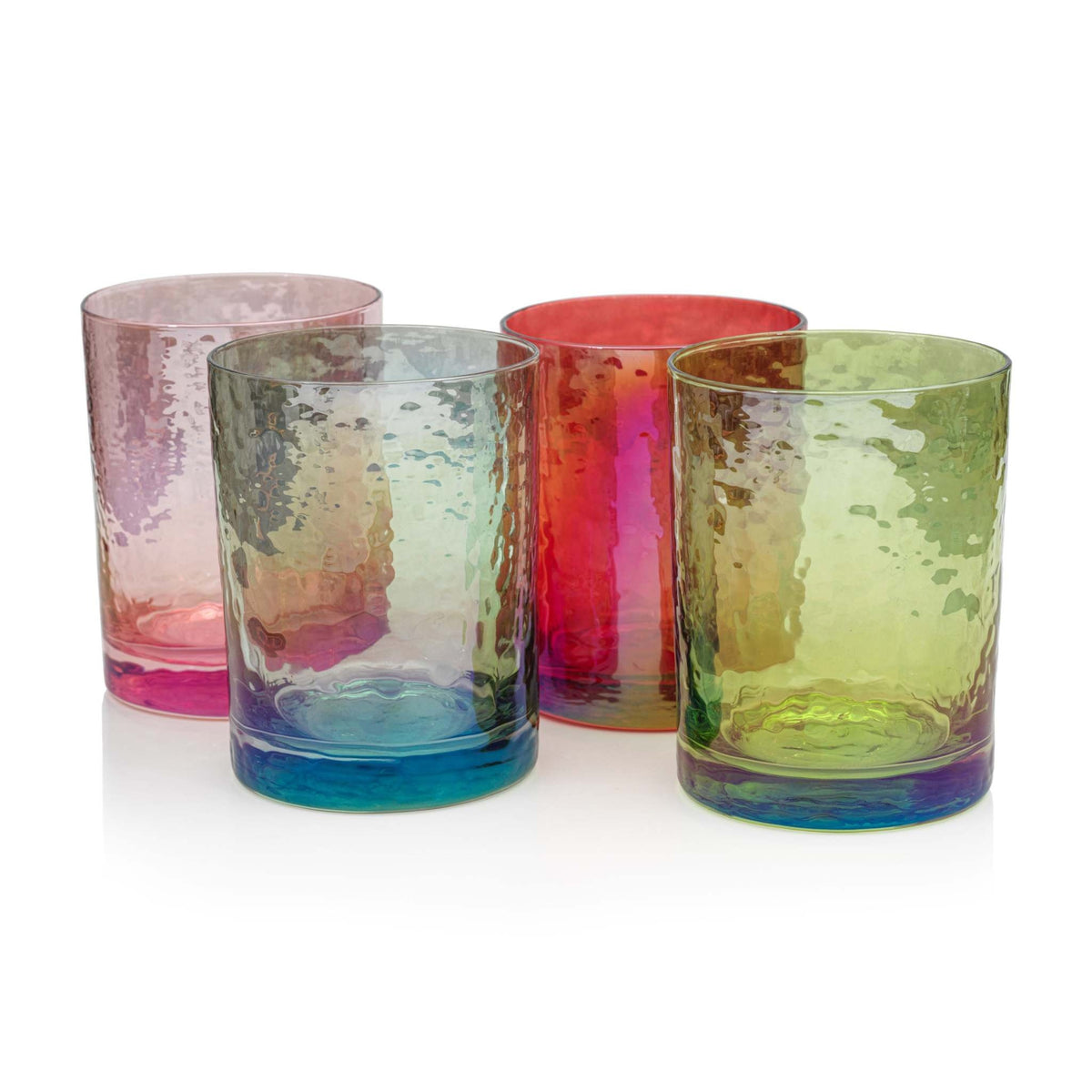 Hammered texture rocks glass with lustrous colorful finish