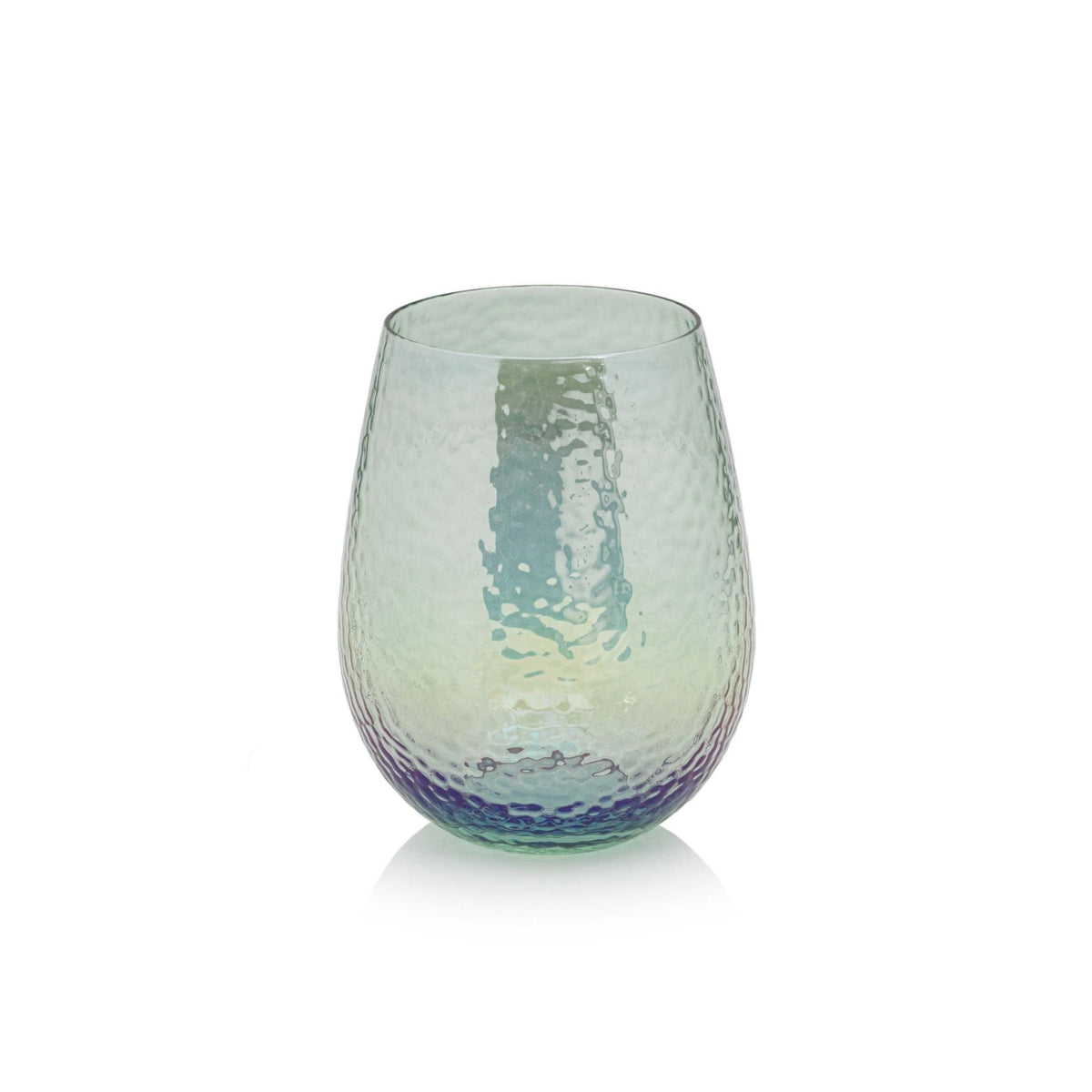 Luster blue stemless aperitivo glass made of durable soda-lime glass with a rounded bowl silhouette.
