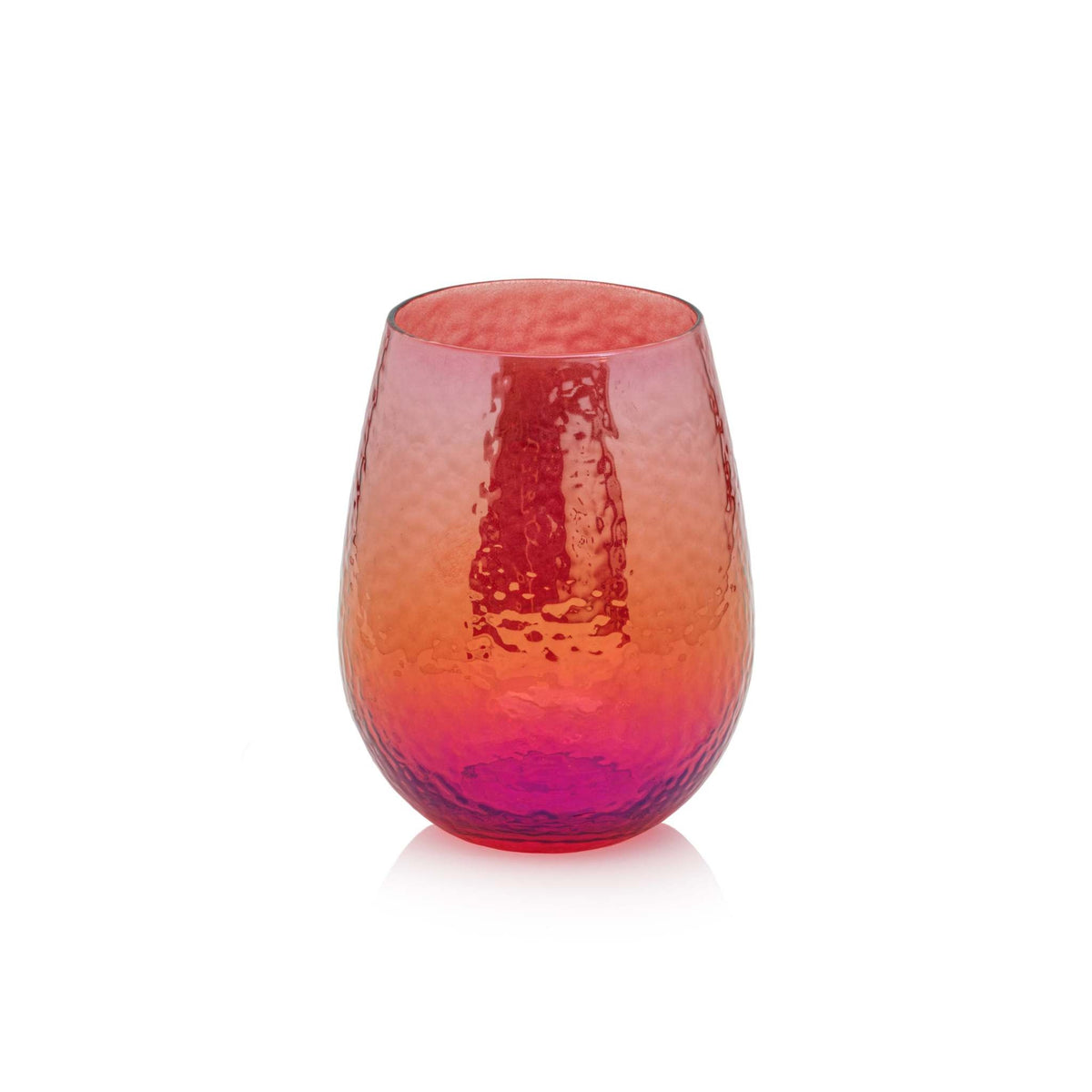 Red luster stemless glass tumbler with a rounded bowl shape