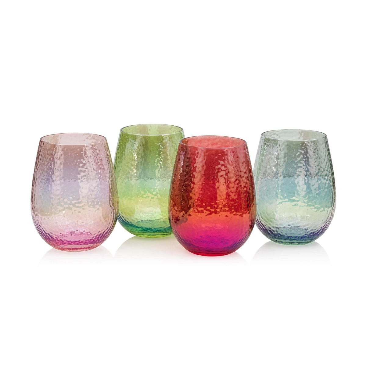 Clear stemless glass tumbler with a cylindrical shape designed for beverages.