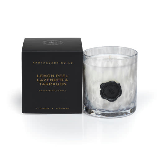 Opal glass candle jar in gift box with Lemon Peel, Lavender & Tarragon scent