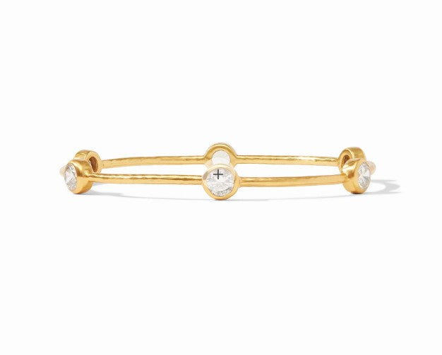 Milano Luxe Bangle Small in 24K gold plate with six iridescent gemstone stations.