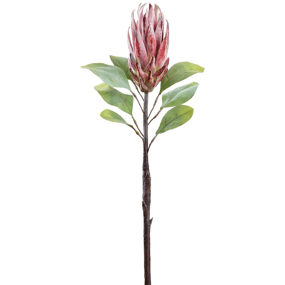 Artificial Protea spray flower arrangement in polyester with plastic wire structure.